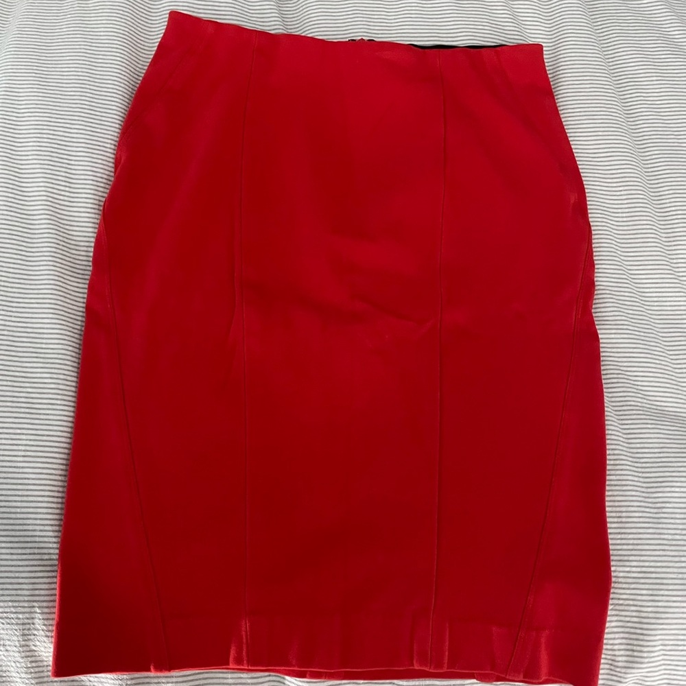 Ann Taylor Orange/Red Pencil Midi Skirt